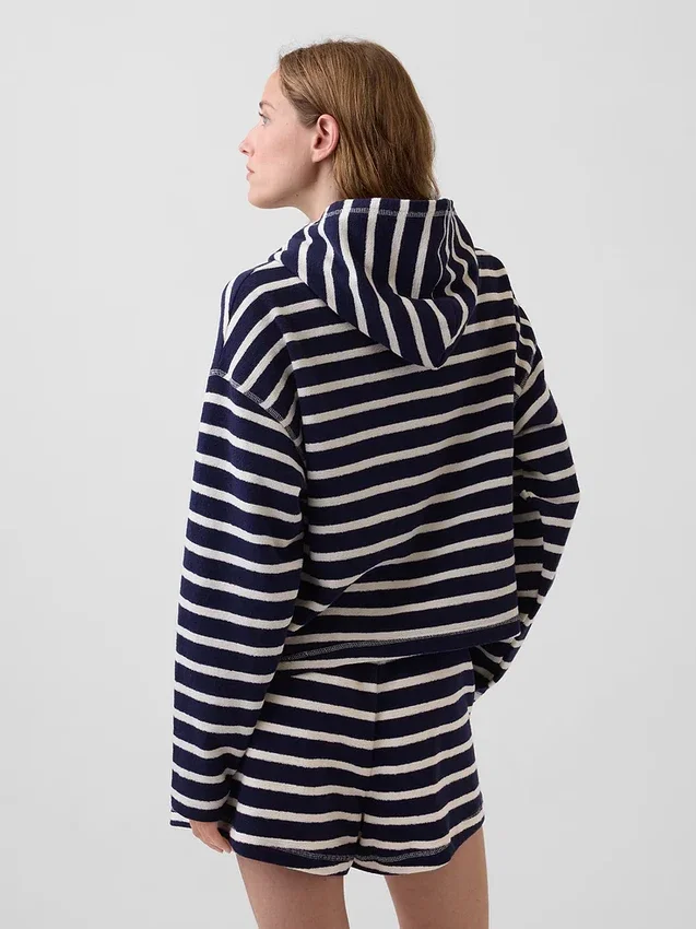 Towel Terry Oversized Stripe Zip Hoodie