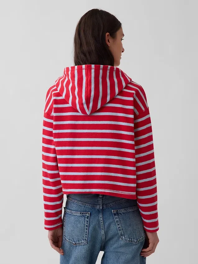 Towel Terry Oversized Stripe Zip Hoodie