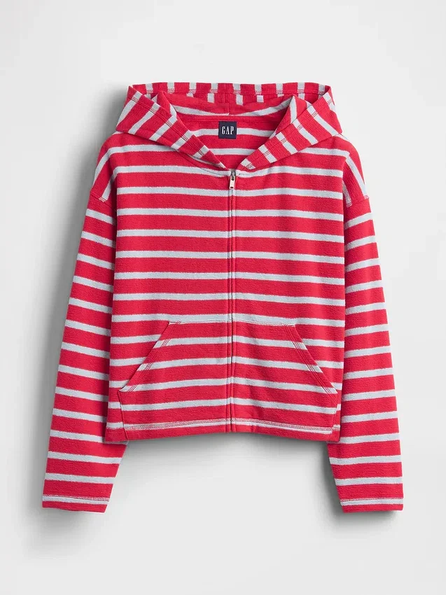 Towel Terry Oversized Stripe Zip Hoodie