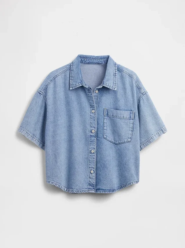 Ultrasoft Denim Oversized Camp Shirt