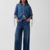 Ultrasoft Denim Oversized Ruched-Sleeve Shirt