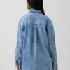 Ultrasoft Denim Oversized Ruched-Sleeve Shirt