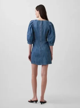 Ultrasoft Denim Puff-Sleeve Mini Dress