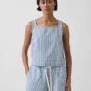 Ultrasoft Denim Stripe Crop Shell Tank Top