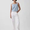 Ultrasoft Denim Stripe Crop Shell Tank Top
