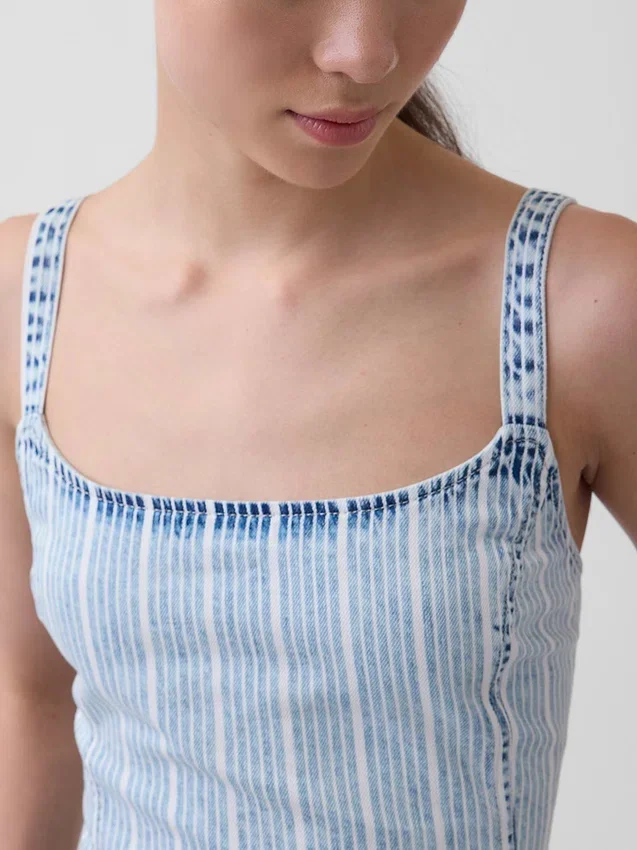 Ultrasoft Denim Stripe Drop-Waist Mini Dress