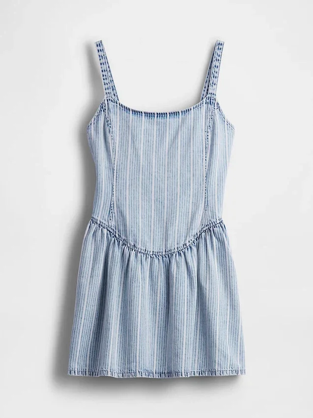 Ultrasoft Denim Stripe Drop-Waist Mini Dress