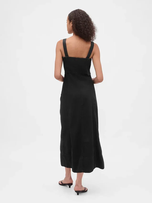 Ultrasoft Denim Zip-Front Maxi Dress