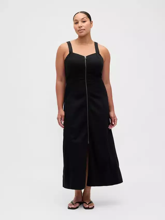 Ultrasoft Denim Zip-Front Maxi Dress