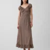 V-Neck Ruffle Hem Maxi Dress