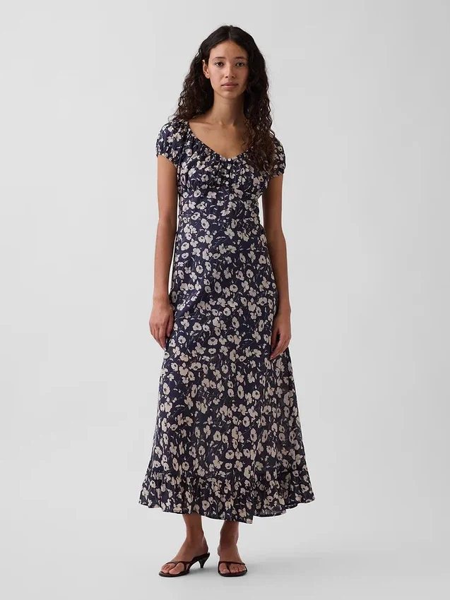 V-Neck Ruffle Hem Maxi Dress