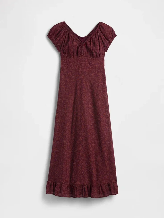 V-Neck Ruffle Hem Maxi Dress