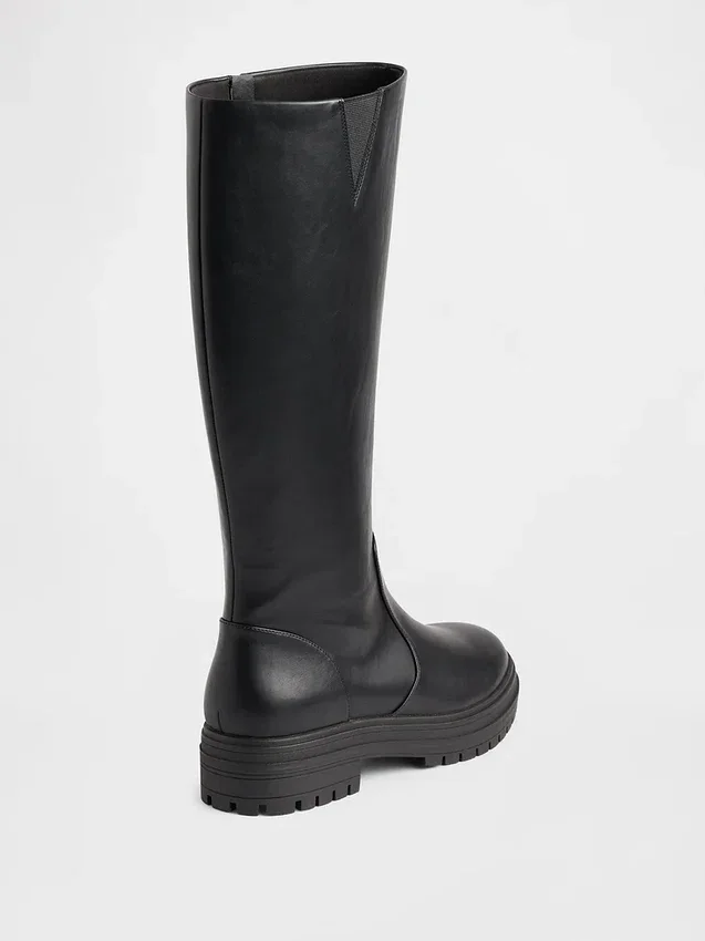 Vegan Leather Lug Sole Tall Boots