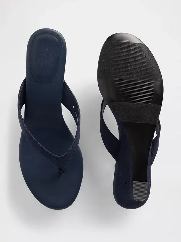 Vegan Leather Wedge Thong Sandals