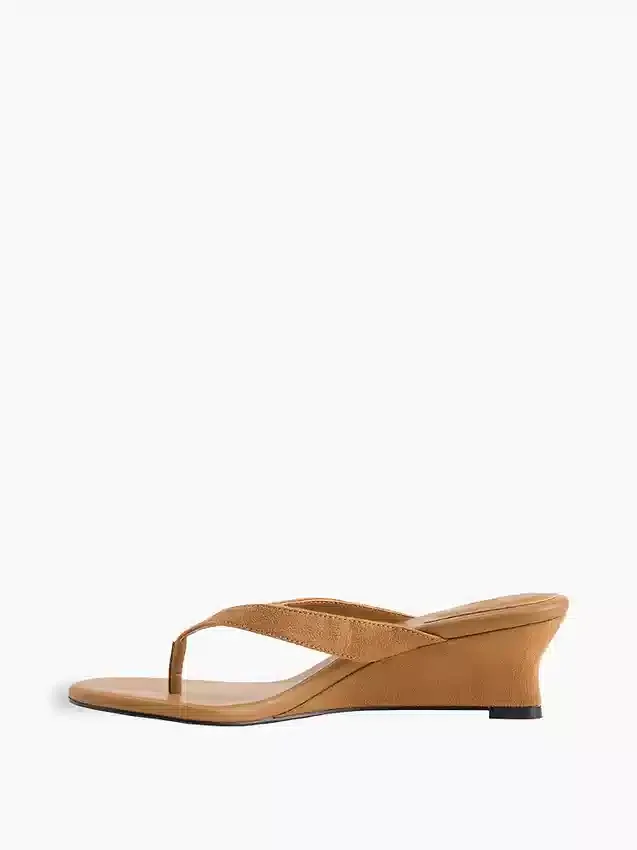 Vegan Leather Wedge Thong Sandals