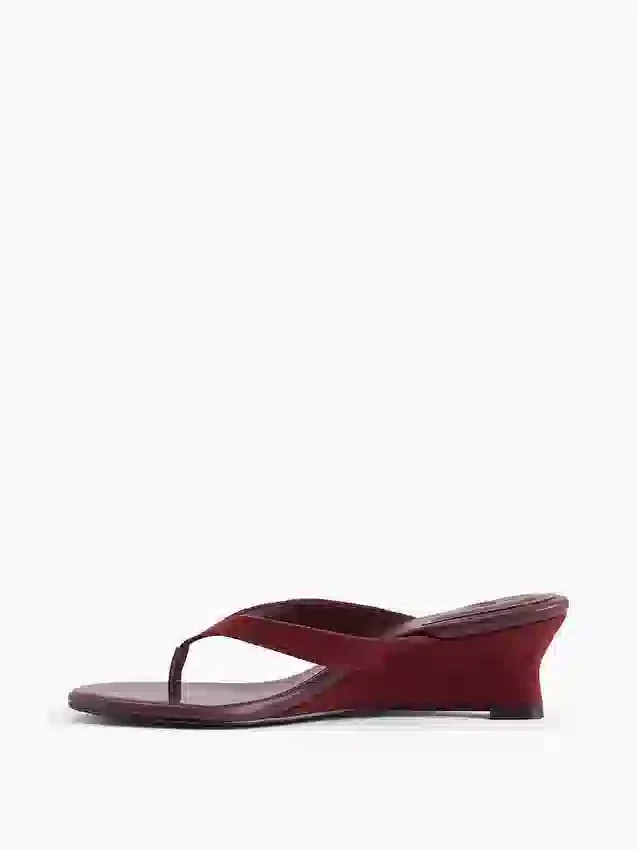 Vegan Leather Wedge Thong Sandals