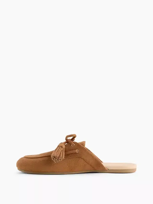 Vegan Suede Tassel Moc Mules