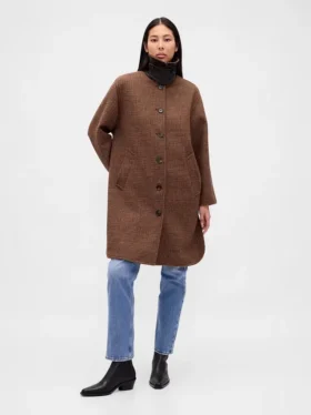 Wool-Blend Oversized Houndstooth Car Coat