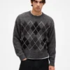 Wool-Blend Relaxed Argyle Sweater