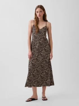Zebra Print Midi Slip Dress